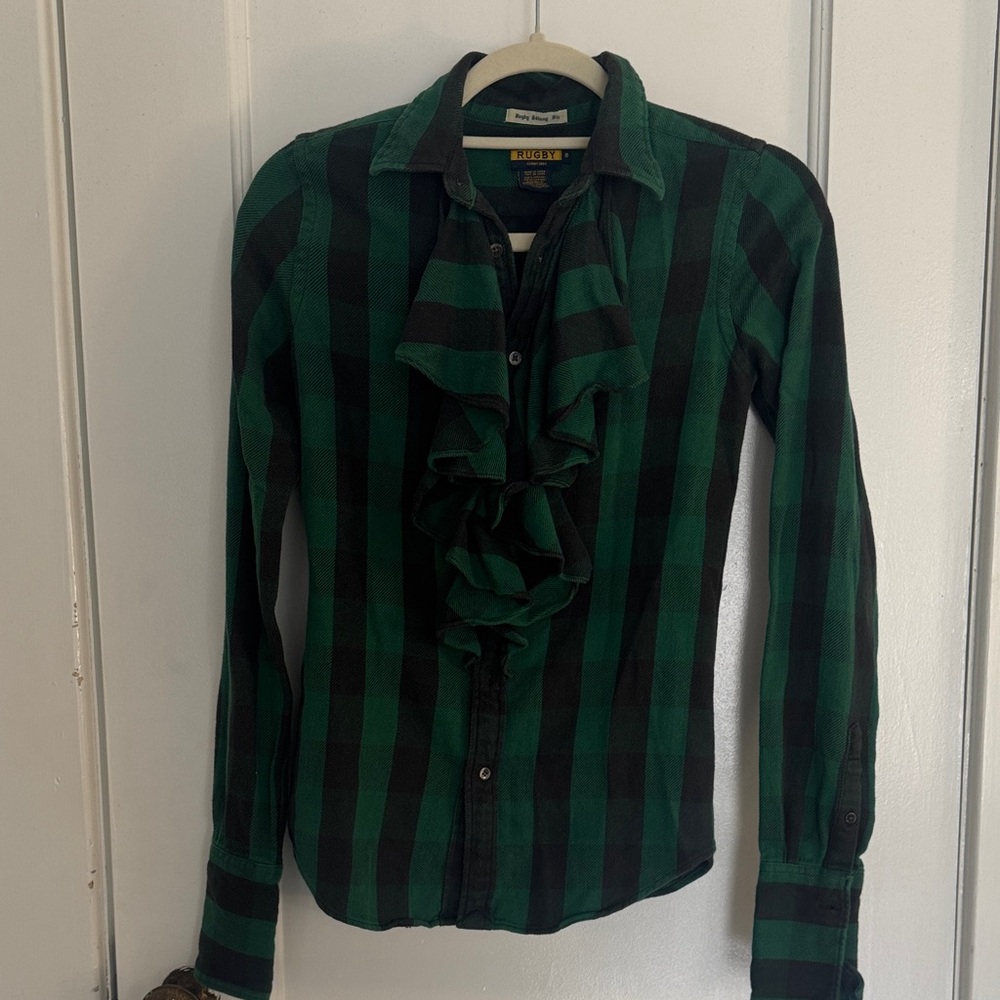 Ralph Lauren Green and Black Checkered Blouse